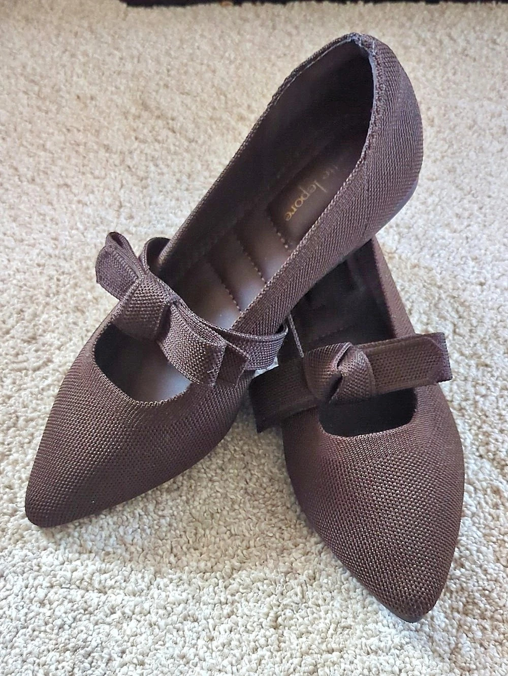Nanette Lepore Brown Pointed-Toe Bow Flats Like New
